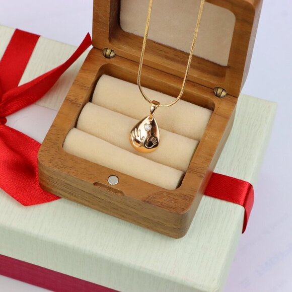 "Rose Gold Teardrop Pendant with Hand Imprint & Heart Accent Design, XPPT1382 - Picture 8 of 13